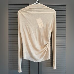 Zara Cream Long Sleeve Rouched Top New with Tags, Size Medium